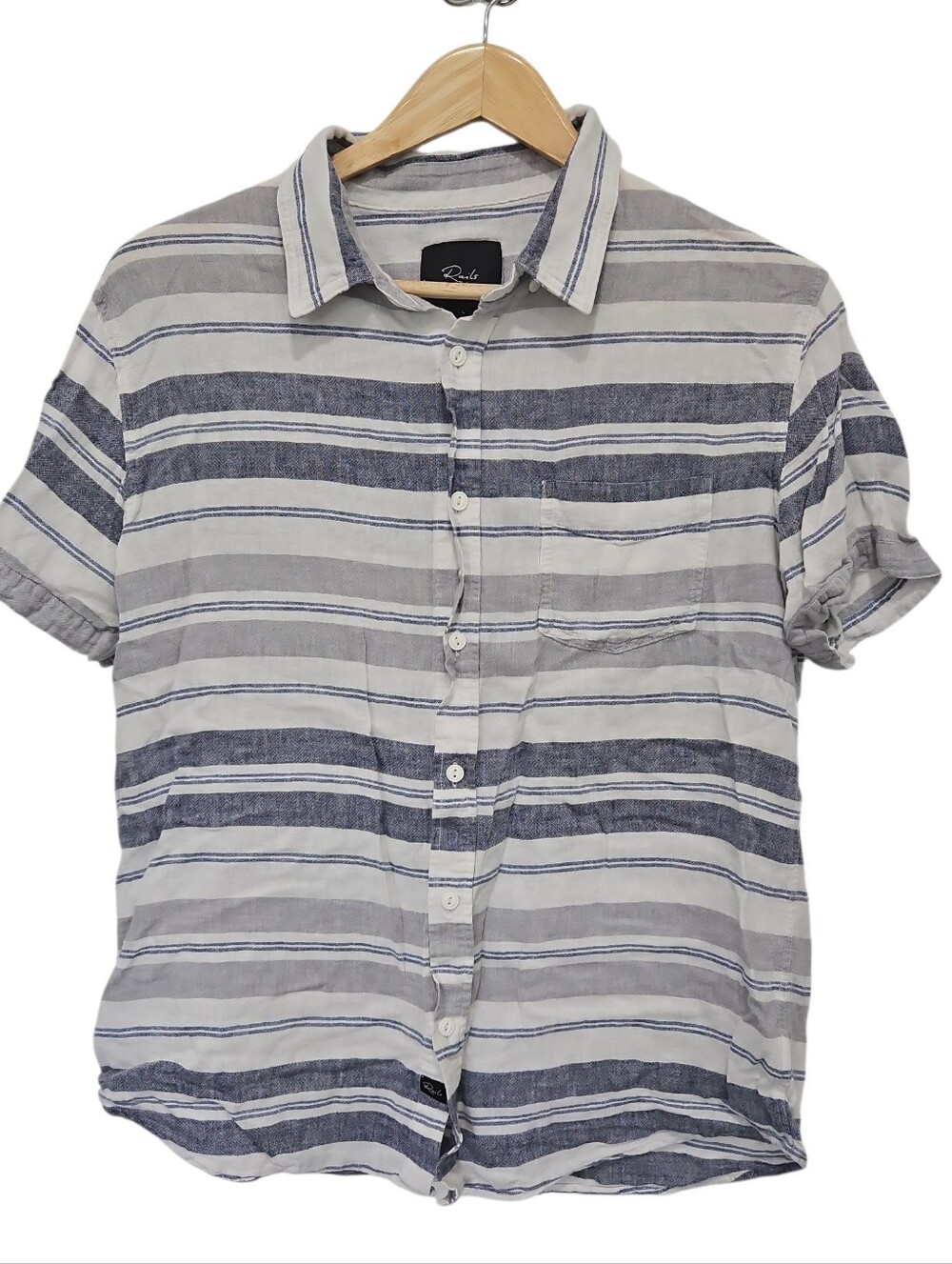 Rails Carson Linen Blend Short Sleeve Striped Button Down Size Large